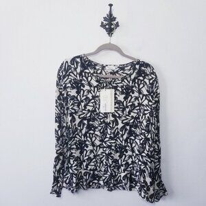 NWT Masai Blouse Womens Size M Black White Floral Chiffon Top NEW